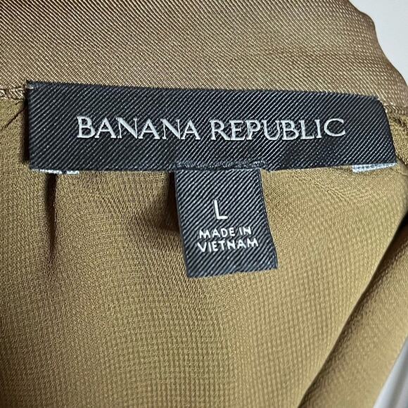 BANANA REPUBLIC Balza Ruffle Mini Dress Olive V Neck Long Sleeve Size Large - Picture 6 of 7